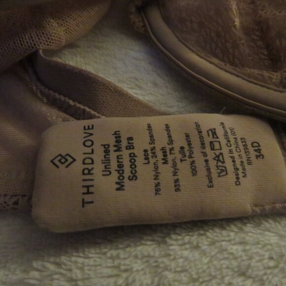 Third Love Unlined Modern Mesh Scoop Bra  Beige 34D - Picture 2 of 6